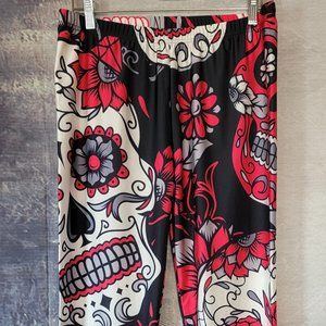 Sugar Skull Leggings, Brand New, Yoga pants, Red and White  and Black, size 4 X